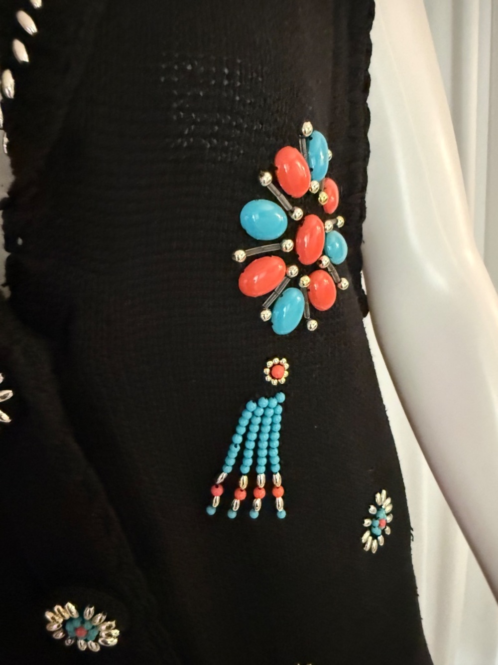 Victoria Jones Beaded Southwestern Sweater Vest Tunic Black Medium Boho Western - Picture 8 of 16